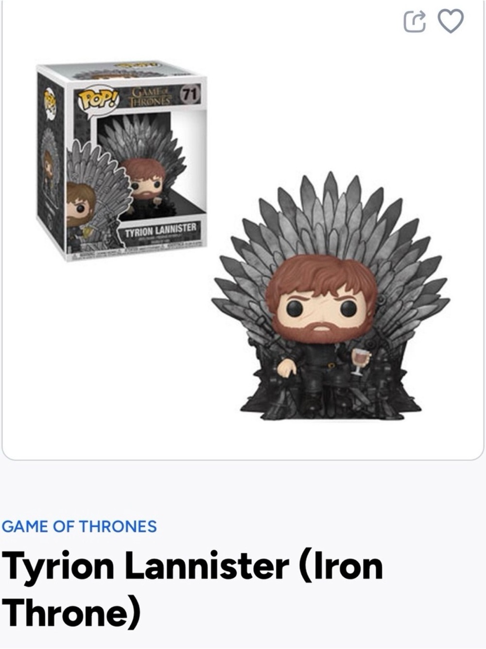 Funko Pop! Tyrion Lannister on Iron Throne - Black & Brown- 71